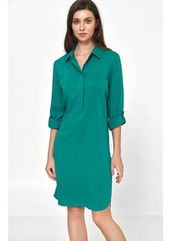 Sukienka oversize z podwijanym rękawem w kolorze zielonym S226, Kolor zielony, Rozmiar 38, Nife ze sklepu Primodo w kategorii Sukienki - zdjęcie 154488594