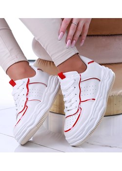 Białe damskie buty sportowe na niskiej platformie /B6-3 13665 S297/ ze sklepu Pantofelek24.pl w kategorii Buty sportowe damskie - zdjęcie 154509010