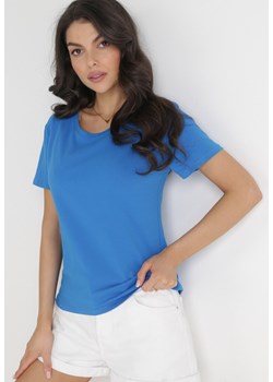 Niebieski Gładki T-shirt z Bawełny z Krótkim Rękawem Charise ze sklepu Born2be Odzież w kategorii Bluzki damskie - zdjęcie 154510611