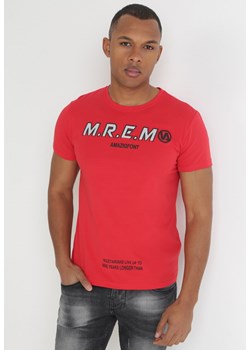 Czerwona Koszulka z Krótkim Rękawem i Ozdobnym Nadrukiem z Bawełny Sopny ze sklepu Born2be Odzież w kategorii T-shirty męskie - zdjęcie 154511091