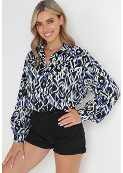 Czarno-Niebieska Wzorzysta Koszula z Guzikami Bellia ze sklepu Born2be Odzież w kategorii Koszule damskie - zdjęcie 154512552