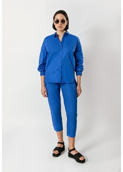 Niebieskie popelinowe spodnie z krótszą nogawką ze sklepu Molton w kategorii Spodnie damskie - zdjęcie 154521683
