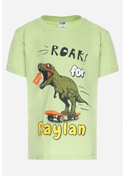Miętowa Koszulka z Nadrukiem w Dinozaura Vanethia ze sklepu Born2be Odzież w kategorii T-shirty chłopięce - zdjęcie 154536970