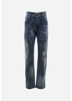 Granatowe Jeansy z Przetarciami i Materiałowym Paskiem Ainore ze sklepu Born2be Odzież w kategorii Spodnie chłopięce - zdjęcie 154537014