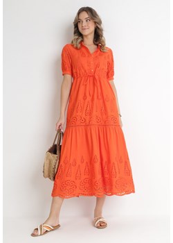 Pomarańczowa Haftowana Sukienka Maxi ze Ściągaczem w Talii Erlina ze sklepu Born2be Odzież w kategorii Sukienki - zdjęcie 154537224