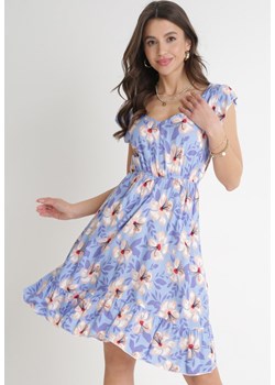 Niebieska Sukienka Bawełniana w Kwiaty Aimya ze sklepu Born2be Odzież w kategorii Sukienki - zdjęcie 154537364