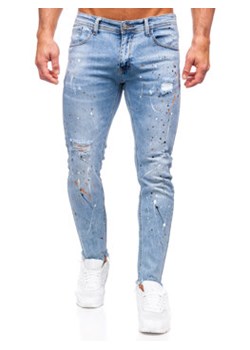 Błękitne spodnie jeansowe męskie slim fit Denley KX1136 ze sklepu Denley w kategorii Jeansy męskie - zdjęcie 154546990
