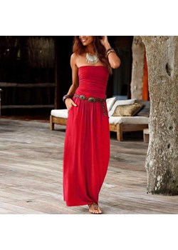 Sukienka Maxi z zakładanym przodem w groszki czerwona 