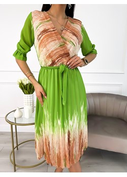 Zielono-Beżowa Sukienka z Paskiem ze sklepu ModnaKiecka.pl w kategorii Sukienki - zdjęcie 154554502