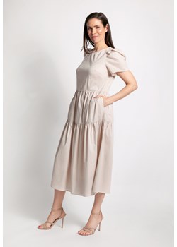 Beżowa popelinowa sukienka z falbaniastym dołem ze sklepu Molton w kategorii Sukienki - zdjęcie 155780560
