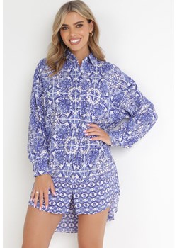 Niebieska Koszulowa Sukienka w Fantazyjny Print Kamilani ze sklepu Born2be Odzież w kategorii Sukienki - zdjęcie 155785482
