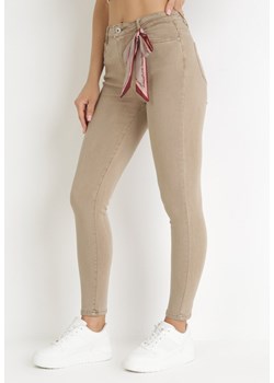 Beżowe Spodnie Skinny z Wysokim Stanem i Kokardką przy Pasie Diorene ze sklepu Born2be Odzież w kategorii Spodnie damskie - zdjęcie 155832010
