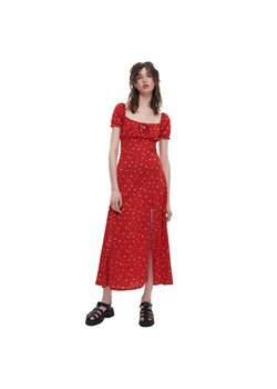 Cropp - Czerwona sukienka midi w kwiaty - czerwony ze sklepu Cropp w kategorii Sukienki - zdjęcie 155853881