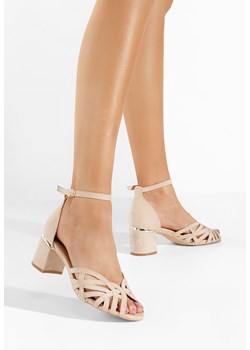Beżowe sandały na słupku Luigina V2 ze sklepu Zapatos w kategorii Sandały damskie - zdjęcie 155935911