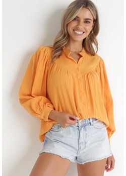 Pomarańczowa Koszula z Guzikami i Marszczeniem z Bawełny Elizat ze sklepu Born2be Odzież w kategorii Koszule damskie - zdjęcie 155937550