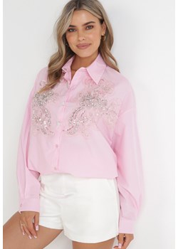 Różowa Koszula Zdobiona Kompozycją z Cekinów i Cyrkonii Kaliya ze sklepu Born2be Odzież w kategorii Koszule damskie - zdjęcie 155937751