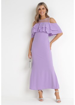Fioletowa Taliowana Sukienka bez Rękawów z Falbanką Cynanthe ze sklepu Born2be Odzież w kategorii Sukienki - zdjęcie 155937914