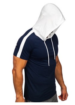 Granatowy t-shirt męski bez nadruku z kapturem Denley 8T299 ze sklepu Denley w kategorii T-shirty męskie - zdjęcie 155944310