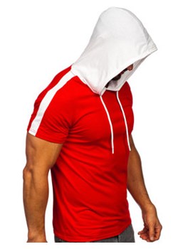 Czerwony t-shirt męski bez nadruku z kapturem Denley 8T299 ze sklepu Denley w kategorii T-shirty męskie - zdjęcie 155944313