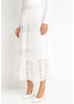 Biała Tiulowa Spódnica z Gumką w Pasie z Falbankami Ewia ze sklepu Born2be Odzież w kategorii Spódnice - zdjęcie 155959660