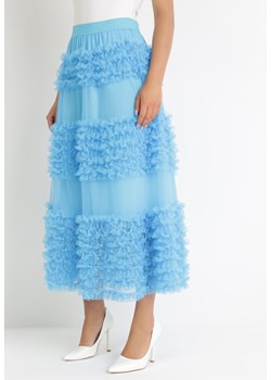 Niebieska Tiulowa Spódnica z Gumką w Pasie z Falbankami Ewia ze sklepu Born2be Odzież w kategorii Spódnice - zdjęcie 155959670