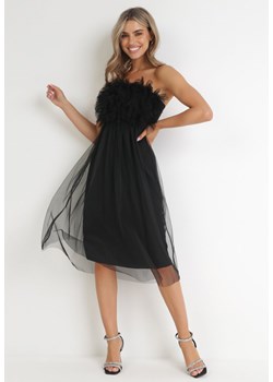 Czarna Tiulowa Sukienka z Falbankami Larithia ze sklepu Born2be Odzież w kategorii Sukienki - zdjęcie 155959770