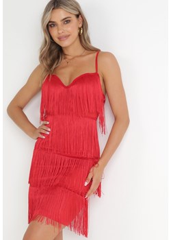 Czerwona Sukienka Mini na Regulowanych Ramiączkach Zdobiona Frędzlami Tristi ze sklepu Born2be Odzież w kategorii Sukienki - zdjęcie 155959810