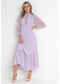 Fioletowa Rozkloszowana Sukienka z Ozdobnymi Tiulowymi Wstawkami Revisa ze sklepu Born2be Odzież w kategorii Sukienki - zdjęcie 155990124