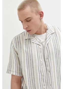 Abercrombie &amp; Fitch koszula lniana kolor beżowy regular ze sklepu ANSWEAR.com w kategorii Koszule męskie - zdjęcie 155999481