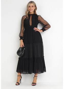 Czarna Rozkloszowana Sukienka z Ozdobnymi Tiulowymi Wstawkami Revisa ze sklepu Born2be Odzież w kategorii Sukienki - zdjęcie 156007564