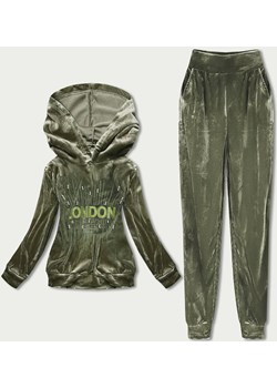 Welurowy dres z aplikacją zielony (81217) ze sklepu goodlookin.pl w kategorii Dresy damskie - zdjęcie 156008591