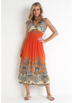 Pomarańczowa Sukienka ze Sznurkami na Ramionach i Szeroką Gumką w Pasie Lariresa ze sklepu Born2be Odzież w kategorii Sukienki - zdjęcie 156014954