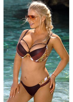 Dwuczęściowy kostium kąpielowy z ozdobnymi paskami Havana-78/443, Kolor brązowy-wzór, Rozmiar 85C/42, Etna ze sklepu Primodo w kategorii Stroje kąpielowe - zdjęcie 156042353