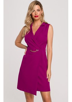 Sukienka żakietowa z ozdobnym łańcuszkiem w kolorze rubinowym K149, Kolor rubinowy, Rozmiar L, makover ze sklepu Primodo w kategorii Sukienki - zdjęcie 156042470