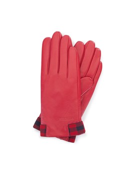 Damskie rękawiczki skórzane ze wstawkami w kratę czerwono-granatowe ze sklepu WITTCHEN w kategorii Rękawiczki damskie - zdjęcie 156050081