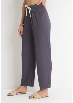 Ciemnoszare Spodnie z Gumką w Pasie i Sznurkiem Trivisa ze sklepu Born2be Odzież w kategorii Spodnie damskie - zdjęcie 156050213