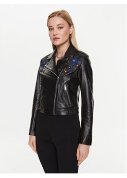 NAF NAF Kurtka skórzana Clarina XENL22 Czarny Regular Fit ze sklepu MODIVO w kategorii Kurtki damskie - zdjęcie 156052291