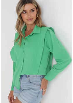 Zielona Koszula z Falbaną przy Ramionach i Kołnierzem Sarya ze sklepu Born2be Odzież w kategorii Koszule damskie - zdjęcie 156064393