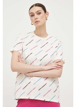 Karl Lagerfeld t-shirt bawełniany kolor beżowy ze sklepu ANSWEAR.com w kategorii Bluzki damskie - zdjęcie 156088961