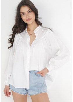 Biała Trapezowa Koszula Bawełniana z Marszczeniem Alizona ze sklepu Born2be Odzież w kategorii Koszule damskie - zdjęcie 156100074