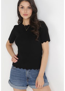 Czarna Bluzka Dzianinowa z Krótkim Rękawem Bellalanie ze sklepu Born2be Odzież w kategorii Bluzki damskie - zdjęcie 156100124