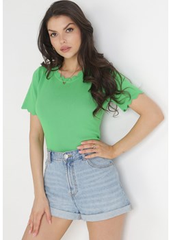 Zielona Bluzka Dzianinowa z Krótkim Rękawem Bellalanie ze sklepu Born2be Odzież w kategorii Bluzki damskie - zdjęcie 156100134