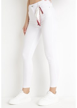 Białe Spodnie Skinny z Wysokim Stanem i Kokardką przy Pasie Diorene ze sklepu Born2be Odzież w kategorii Spodnie damskie - zdjęcie 156100174