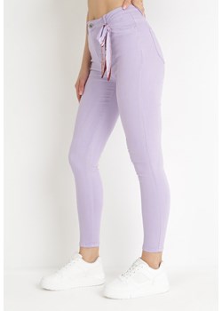 Fioletowe Spodnie Skinny z Wysokim Stanem i Kokardką przy Pasie Diorene ze sklepu Born2be Odzież w kategorii Spodnie damskie - zdjęcie 156100194