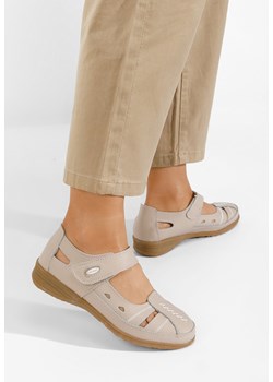 Beżowe baleriny damskie skórzane Deby ze sklepu Zapatos w kategorii Balerinki - zdjęcie 156101552