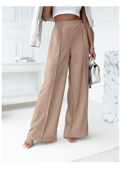 Eleganckie lniane szerokie spodnie na kant - WIDE - beżowe ze sklepu magmac.pl w kategorii Spodnie damskie - zdjęcie 156106521