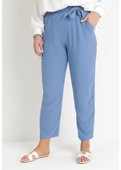 Niebieskie Spodnie z Szeroką Gumką w Talii i Materiałowym Paskiem Janani ze sklepu Born2be Odzież w kategorii Spodnie damskie - zdjęcie 156131660