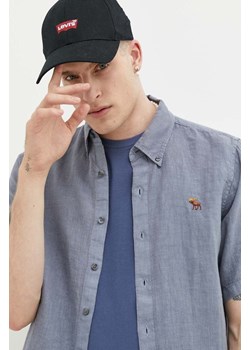 Abercrombie &amp; Fitch koszula lniana kolor niebieski regular z kołnierzykiem button-down ze sklepu ANSWEAR.com w kategorii Koszule męskie - zdjęcie 156159584