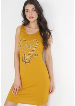 Żółta Sukienka T-shirtowa Bez Rękawów z Nadrukiem z Cyrkoniami Rainie ze sklepu Born2be Odzież w kategorii Sukienki - zdjęcie 156166683