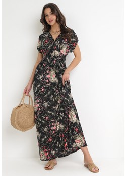 Czarna Kopertowa Sukienka Maxi z Gumkami w Pasie i Głębokim Dekoltem Nenor ze sklepu Born2be Odzież w kategorii Sukienki - zdjęcie 156187080
